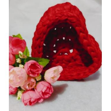 Imagem de Mini Porta Jóias Vermelho em Formato de Coração - Crochê Fio de Malha 