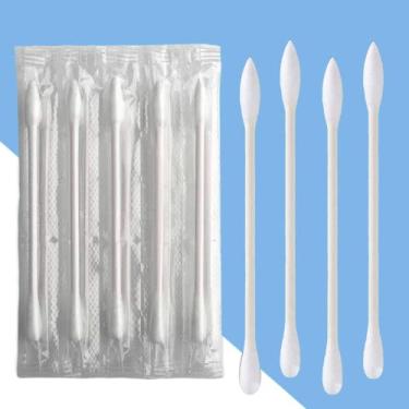 Imagem de Cotonete de algodão embrulhado individualmente, 200 unidades de algodão natural, pontas de algodão de ponta dupla para orelhas, cuidados de beleza, limpeza (cabeças de algodão brancas, redondas e