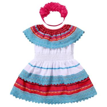 Imagem de IMEKIS My First Fiesta Outfit Girl: Baby Cinco De Mayo Macacão Infantil Vestido Mexicano China Poblana UNO 1º Aniversário Bolo Smash Party México 5 de Maio Sessão de Fotos Infantil Recém-nascido Azul