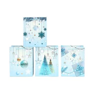 Imagem de Adam Victor Saco de doces de Natal 3D com laço - lembrancinha de festa e mini bolsa de presente, caixas de presente de papel, azul (12 peças, 4 estilos)