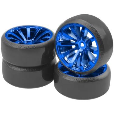 Imagem de ShareGoo RC 1/10 Drift Tires W/Plastic Wheel Rims 12mm Hex Compatible with HSP Tamiya Kyosho RedCat Traxxas Sakura WLtoys 3Racing 1/10 RC On-Road Racing Touring Car (Blue)