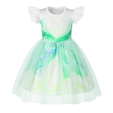 Imagem de HenzWorld Vestido de princesa para meninas, festas de aniversário, fantasias de Halloween para crianças, fantasias de princesa, vestido tutu de tule, Verde, branco, 9-10 Anos