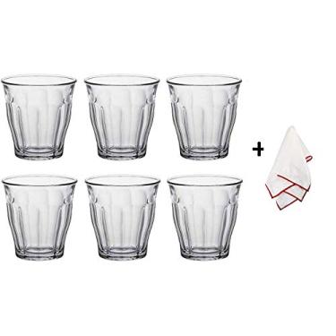 Imagem de Duralex Picardie Conjunto de 6 copos de vidro temperado com pano de polimento de microfibra, design clássico, copos Duralex fáceis de segurar para cozinha, mesa de jantar (212 g)