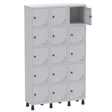 Imagem de Roupeiro De Aço Light 15 Portas Cinza Tranca Para Cadeado - Pandin