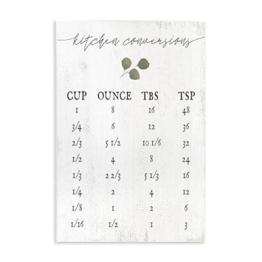 Imagem de Stupell Industries Tabela de conversão de cozinha palavra cinza neutro, design do artista Daphne Polselli, arte de parede, 25 x 38 cm, placa de madeira