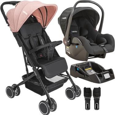 Imagem de Carrinho de Bebe com Bebe Conforto e Base Kiddo Mascote Rosa