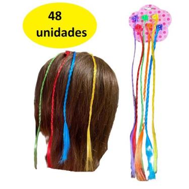 Imagem de Kit 48 Mechas Aplique De Cabelo Coloridas Com Piranha - Lynx produções