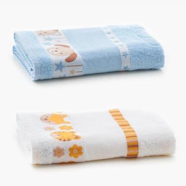 Imagem de Kit 2 Toalhas De Banho Infantil Baby 75x110cm Com Barra Ponto Cruz e C