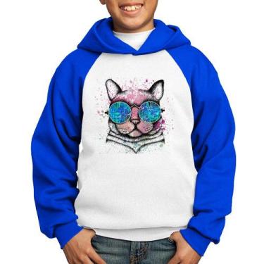 Imagem de Moletom Infantil Gato de Óculos Psicodélico - Foca na Moda, Branco, Az
