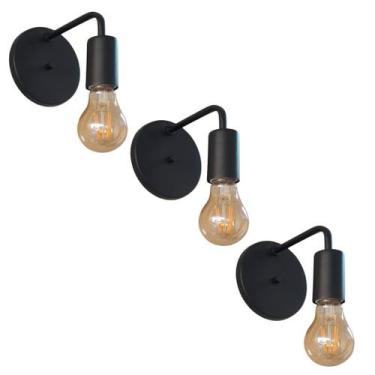Imagem de Kit 3 Arandelas Parede Industrial Varanda Slim Garagem Preto - Poli Lu