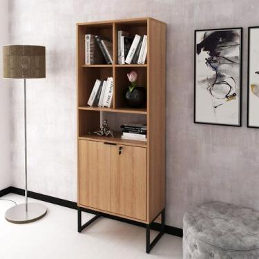 Imagem de Armário Estante com 2 Portas Industrial Pés Metal Preto 60x159,5cm Amê