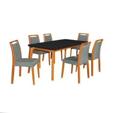 Imagem de Mesa Jantar Luxo Jade 160x90cm Preto com 6 Cadeiras Estofadas Veludo C