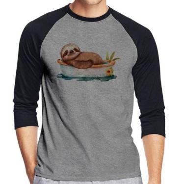 Imagem de Camiseta Raglan Ursinho Panda Relaxando Na Piscina Manga 3/4 - Foca na