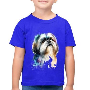 Imagem de Camiseta Algodão Infantil Cachorro Shih Tzu Watercolor - Foca na Moda,