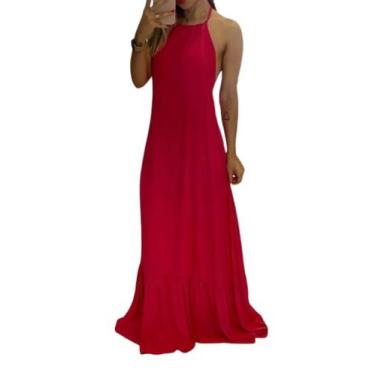 Imagem de Vestido Longo Frente Única Forrado Decotado Festa Casamento Formatura 