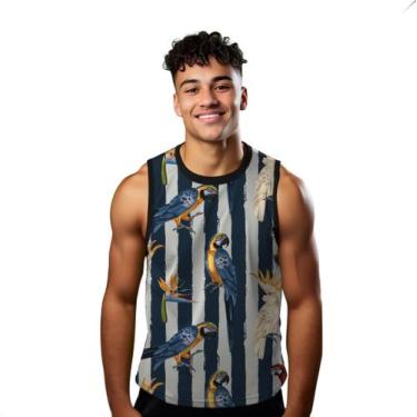 Imagem de Camiseta Regata Verão Estilo Moda Praia Arara Aves Cartoon Arte Listra