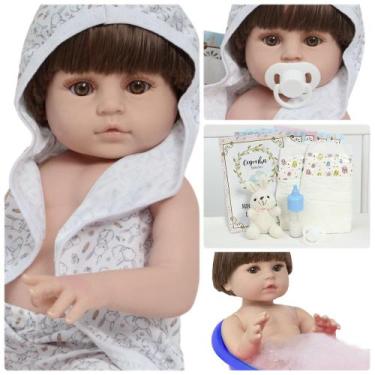 Imagem de Boneco Reborn Masculino Arthur Cabelo Castanho Roupão Coelho - Cegonha