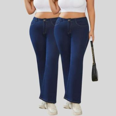 Imagem de KIT 2 Calças Flare Plus SizeJeans Feminina Boca de Sino Cintura Alta M