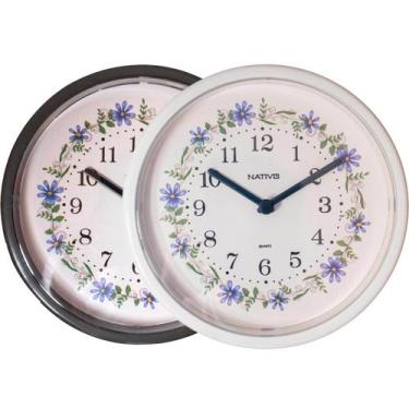 Imagem de Relógio de Parede Redondo Decorativo Nativo Floral 23cm, Floral Cinza 