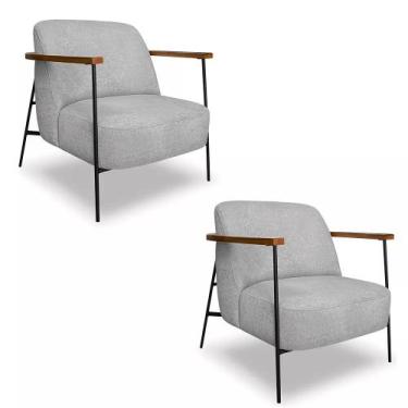 Imagem de Kit 2 Poltronas Decorativa Eros Linho Bouclê com Base de Ferro Preto -