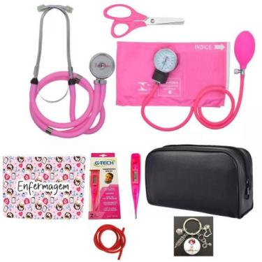 Imagem de Kit Esfigmomanômetro + Estetoscópio Manual Premium G-tech, rosa