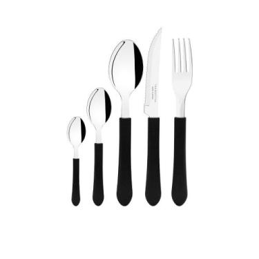 Imagem de Faqueiro Leme 60 Peças Lâminas em Aço Inox Cabo Preto PBAG - Tramontin