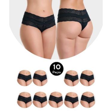 Imagem de Kit 10 Calcinha Tanga  Cós Alto Cintura Alta Fio Dental Em Microfibra 