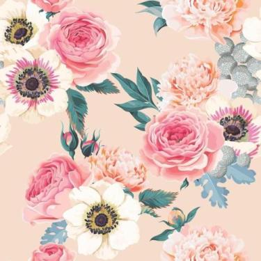Imagem de Papel De Parede Adesivo Lavável Vintage Floral Flores Rosas Fundo Rosa