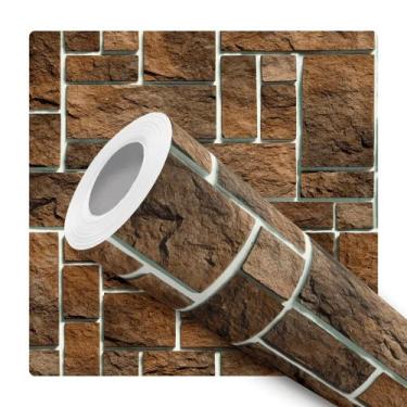 Imagem de Papel De Parede Adesivo Lavável Sala Pedra Rustica 3d Marrom Rejunte B