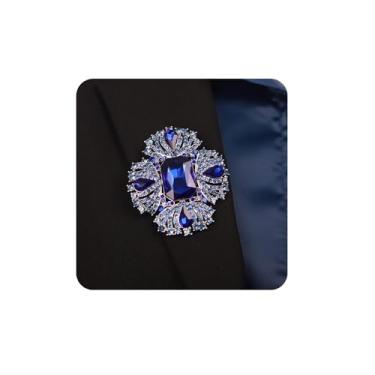 Imagem de Kercisbeauty Terno masculino grande broche de cristal azul broche noivo corsage ocasião especial joia de festa para tecido unissex (azul)