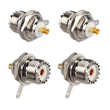 Imagem de Futheda 4 peças UHF SO239 anteparo fêmea painel flange solda deck clipe copo PL259 porca anteparo suporte conector reto adaptador de antena coaxial para cabo coaxial CCTV rádio WiFi