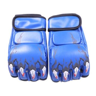 Imagem de menolana Luvas de boxe Luvas de soco Faixa de pulso ajustável Luvas de meio dedo Luvas de sparring para Kickboxing Sanda Mulheres Saco de pancadas, Azul