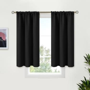 Imagem de BGment Cortinas blecaute pretas para janela de quarto 86 x 111 cm - Cortinas curtas com bolso para varão, para cozinha, café, trailer, banheiro, porta, quarto, escurecimento, persianas, privacidade, 2