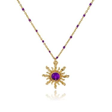 Imagem de kepvrio Colar de sol para mulheres, colar de pedra do sol, pedra do sol, pingente de cura de pedra do sol, colar com pingente de opala de girassol, bijuteria moderna, Large, Zinco, Strass