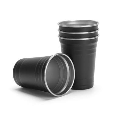 Imagem de YACEYACE Copos de metal preto para beber, pacote com 4 copos de alumínio de 510 g, copos de aço preto, copos de aço inoxidável preto para festa, casa, viagem, acampamento