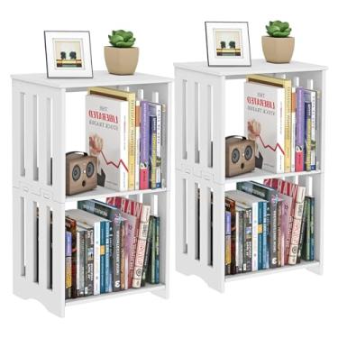 Imagem de HAYOFAMY Conjunto de 2 mesas de canto de 3 andares, mesa lateral branca pequena mesa de cabeceira para quarto, sala de estar, escritório, banheiro