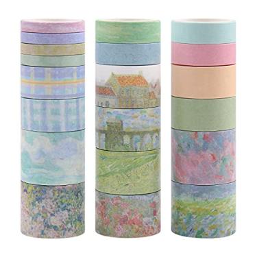 Imagem de Dizdkizd Conjunto de fita washi verde floral, 20 rolos de fita adesiva sazonal fofa, suprimentos de diário estético para planejador, álbum de recortes, fabricação de cartão de calendário