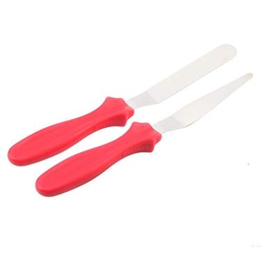 Imagem de Conjunto de espátulas de bolo de aço inoxidável, espátula de cobertura de creme de bolo de manteiga reta e deslocada de 10 cm (vermelha)