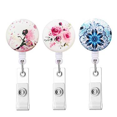 Imagem de Retrátil carretel de crachá de enfermeira com clipe de jacaré, porta-cartão de identificação com clipe de crachá fofo, Flowers Butterfly Fairy