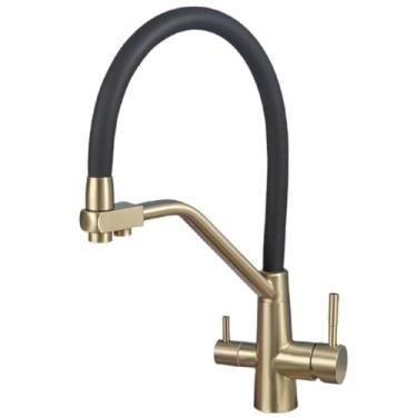 Imagem de Torneira de cozinha com filtro, misturador giratório 360° com purificação de água, características, torneira misturadora, guindaste, torneira dupla para água potável, dourada