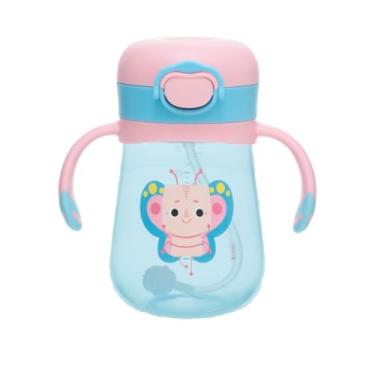 Imagem de Copo Infantil Com Canudo Treinamento Garrafa Antivazamento Transição (Azul Borboleta Pipa)