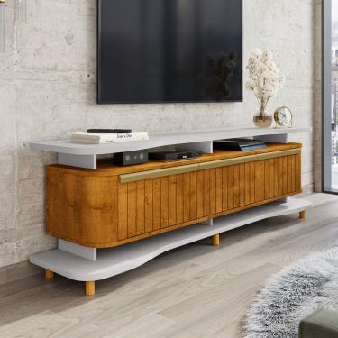 Imagem de Rack para TV Até 75 Polegadas Guarapari 3 Portas Off White/Naturallle Fresado - Móveis Bechara