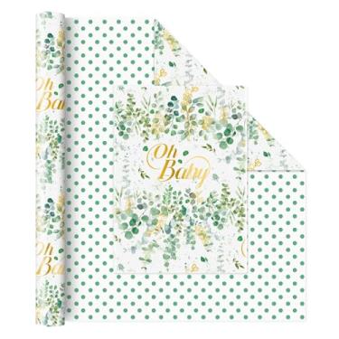 Imagem de WERNNSAI Papel de embrulho de sálvia verde – 1 rolo de papel de embrulho de chá de bebê de 43 cm x 10 m, flores verdes para presente de casamento, decoração de chá de noiva, lembrancinha para bebês