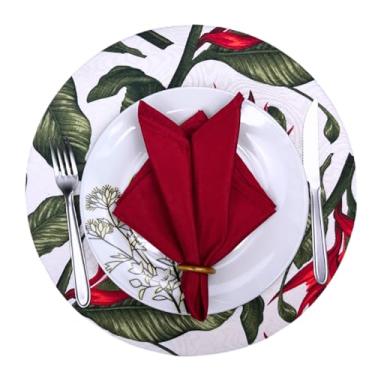 Imagem de Sousplat Completo 6 Capas, 6 Base MDF, 6 Guardanapo e 6 Porta Guardanapo - Varias Estampas - Tecido Premium Mais Grosso. (Floral Vermelho/G Vermelho)