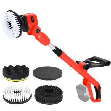 Imagem de Esfregador elétrico sem fio compatível com bateria Milwaukee 18 V (apenas ferramenta), limpador de piso sem escova Tronyan com alça de extensão, 4 cabeças de escova para piso, banheiro, cozinha,