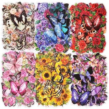 Imagem de Knaid 300 peças sortidas de borboletas e flores, decalques de resina floral de borboletas transparentes, adesivos estéticos para scrapbook, para fazer cartões, balas, planejadores, materiais de artesanato