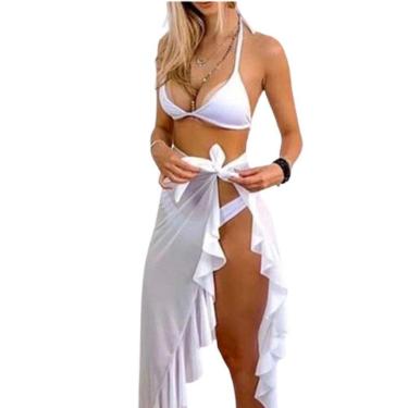 Imagem de Saída De Praia Longa Amarrar Pareô Babado Verão Preto-Feminino