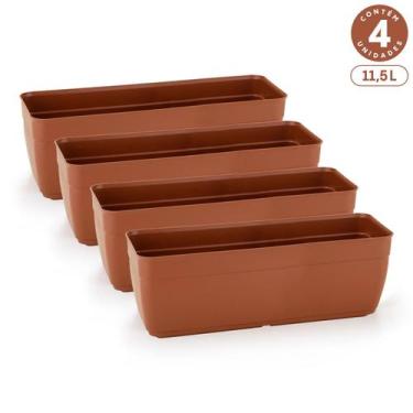 Imagem de Kit 4 Floreiras Sem Pratos 11,5L Jardineiras Vasos Plásticos Retangula