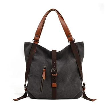 Imagem de Mochila feminina de lona para viagem, mochila escolar, sacolas de compras, bolsa de ombro sólida, bolsas de mão(Dark Grey)