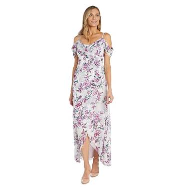 Imagem de R&M Richards Vestido feminino decorado com ombro vazado para coquetéis e festas, Marfim/Lilás, 56